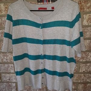 A short sleeve cardigan style sweater